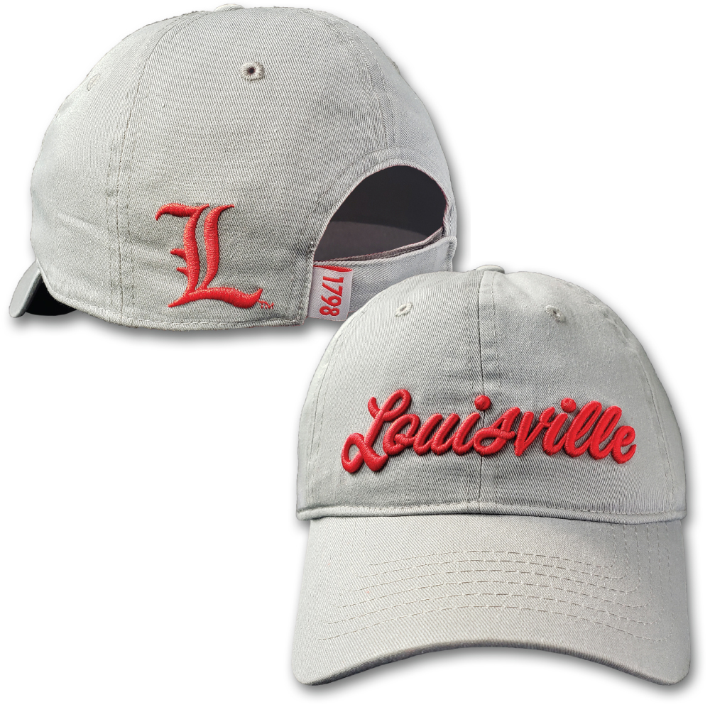 A gray Louisville embroidered hat.